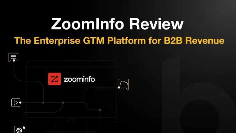 ZoomInfo GTM platform review cover with B2B revenue and data workflow visuals.